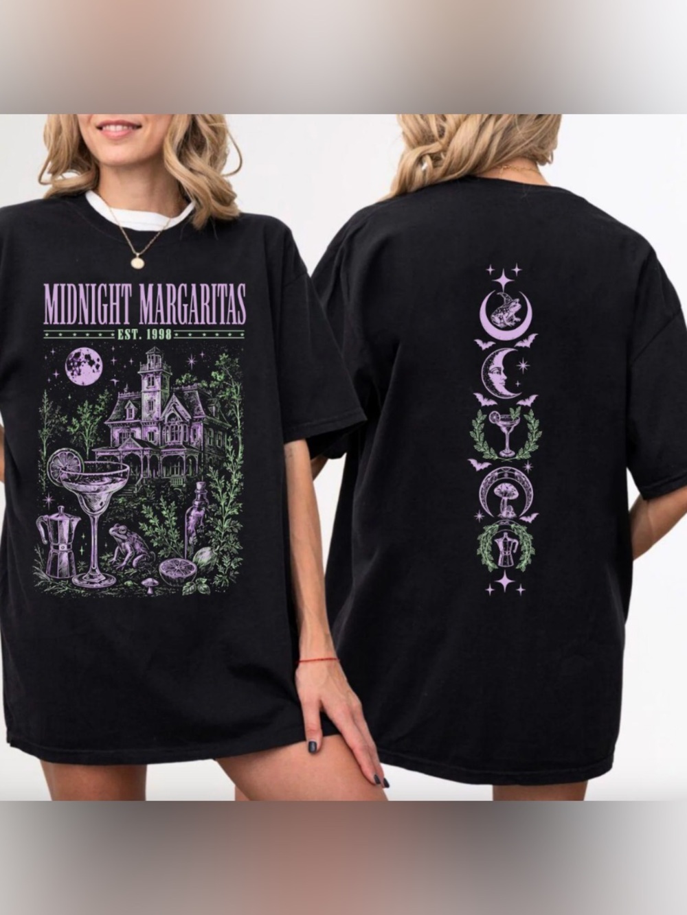 Gildan Black Graphic Tee with Lavender & Green Midnight Margaritas Design